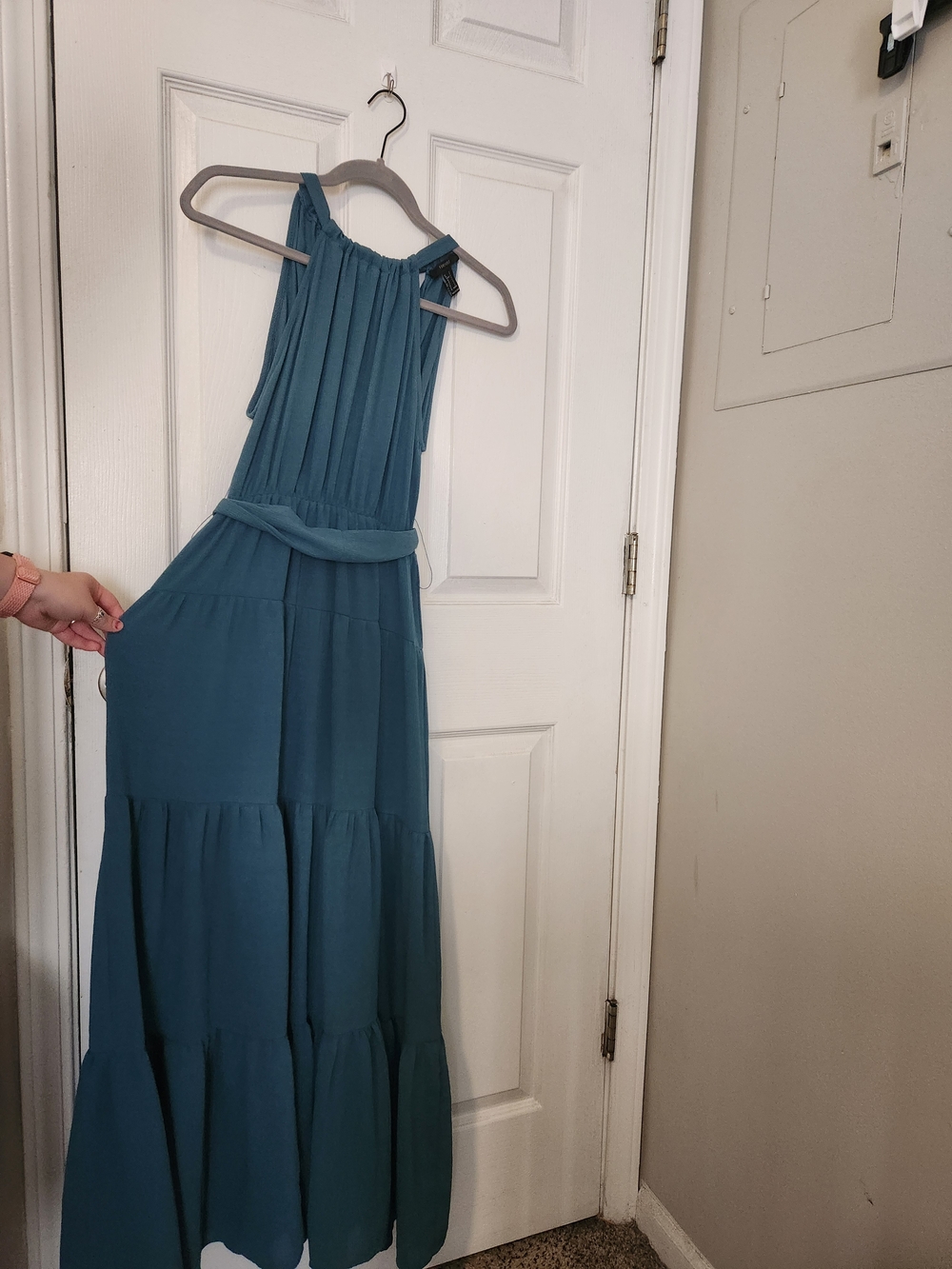 Forever 21 Teal Halter Tiered Maxi Dress